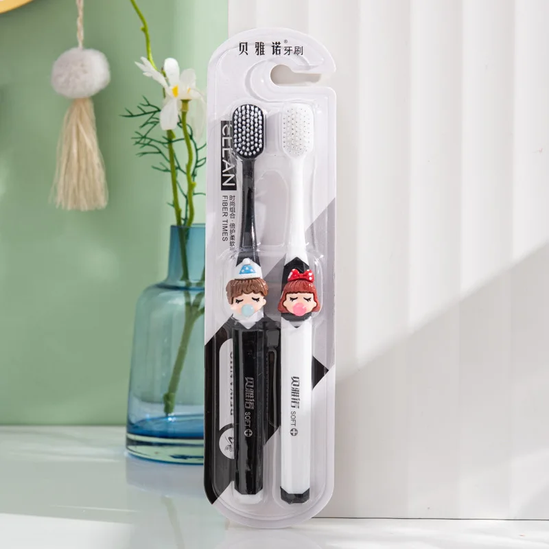 فرشاة أسنان كرتونية للبالغين مع شعيرات ناعمة للتنظيف العميق لا تضر الأسنان، فرشاة أسنان بتصميم مزدوج اللون باللونين الأسود والأبيض #5