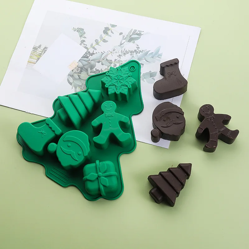 

1PC Christmas Silicone Chocolate Molds No-Stick Xmas Cake Baking for Santa Claus Mold Baking Fondant Cake Ice Cubes Jello Mold