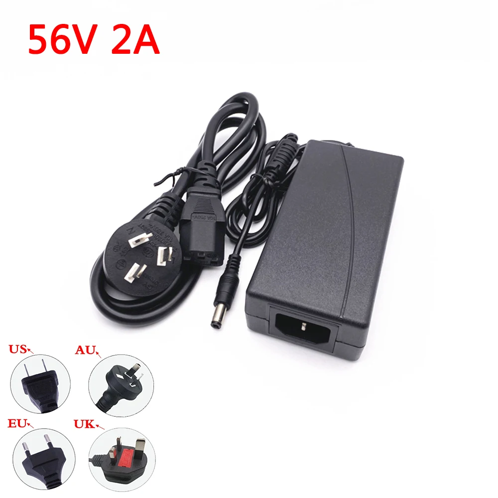 56V 2A New AC 100V-240V Converter Adapter DC 56V2A 2000mA Power Supply EU Plug DC 5.5mm X 2.1mm Inside Positive Outside Negative