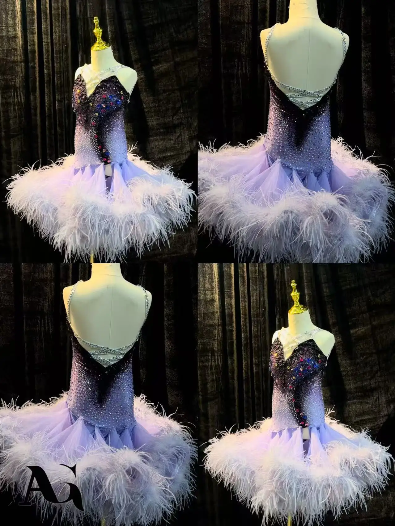 Dança latina adulto crianças vestido ab pedra high-end personalizado gradiente roxo contrastante precisamente tango roupas femininas