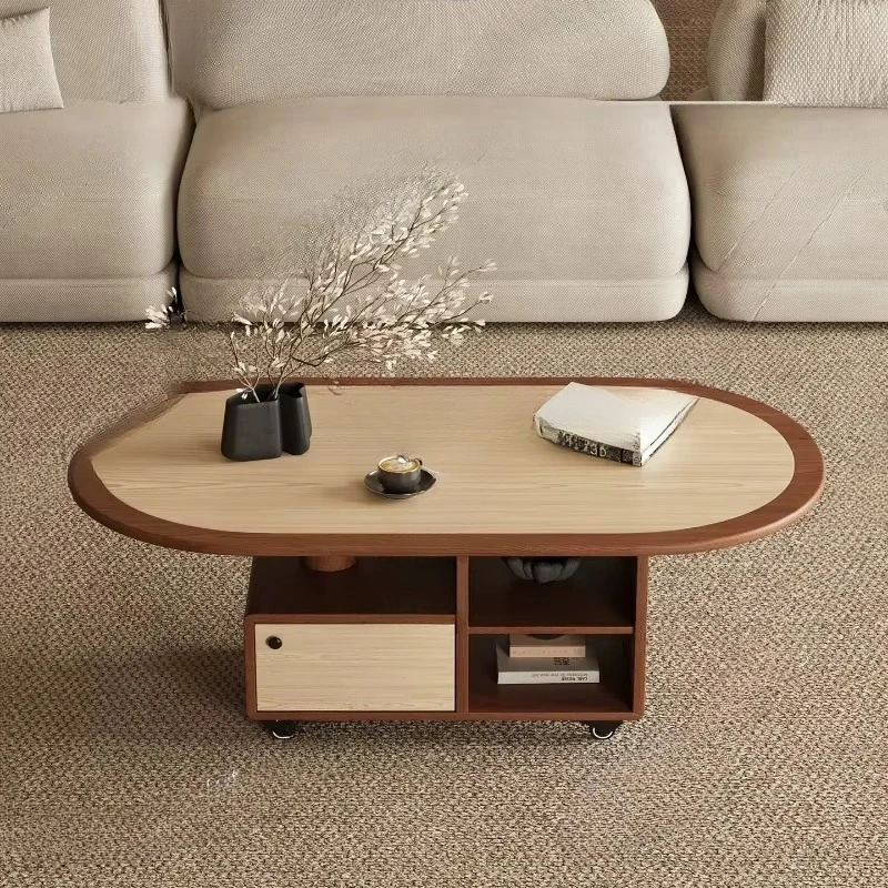 Modern oval trolley coffee table removable storage cabinet