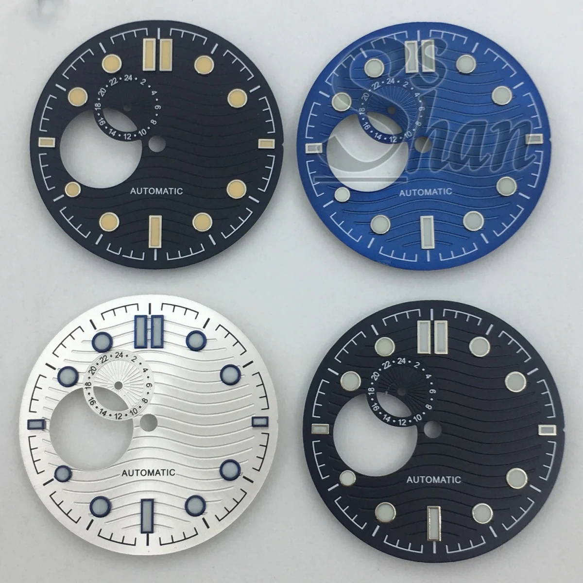 

31mm Green Luminous Sterile Black/Blue/Silver Hollow Watch Dial Fit NH39 Movement Watch Face