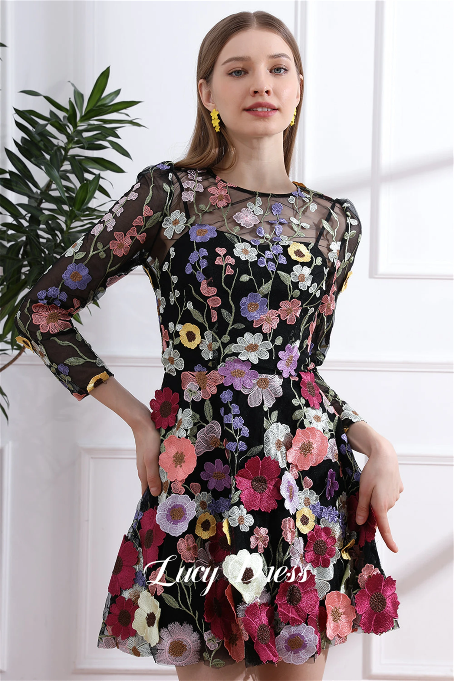 

Lucy Cocktail Dress Mini Skirt 3D Flowers Long Sleeves Party Prom Dresses Elegant Luxury Robe Soiree De Luxe 2024 Wedding