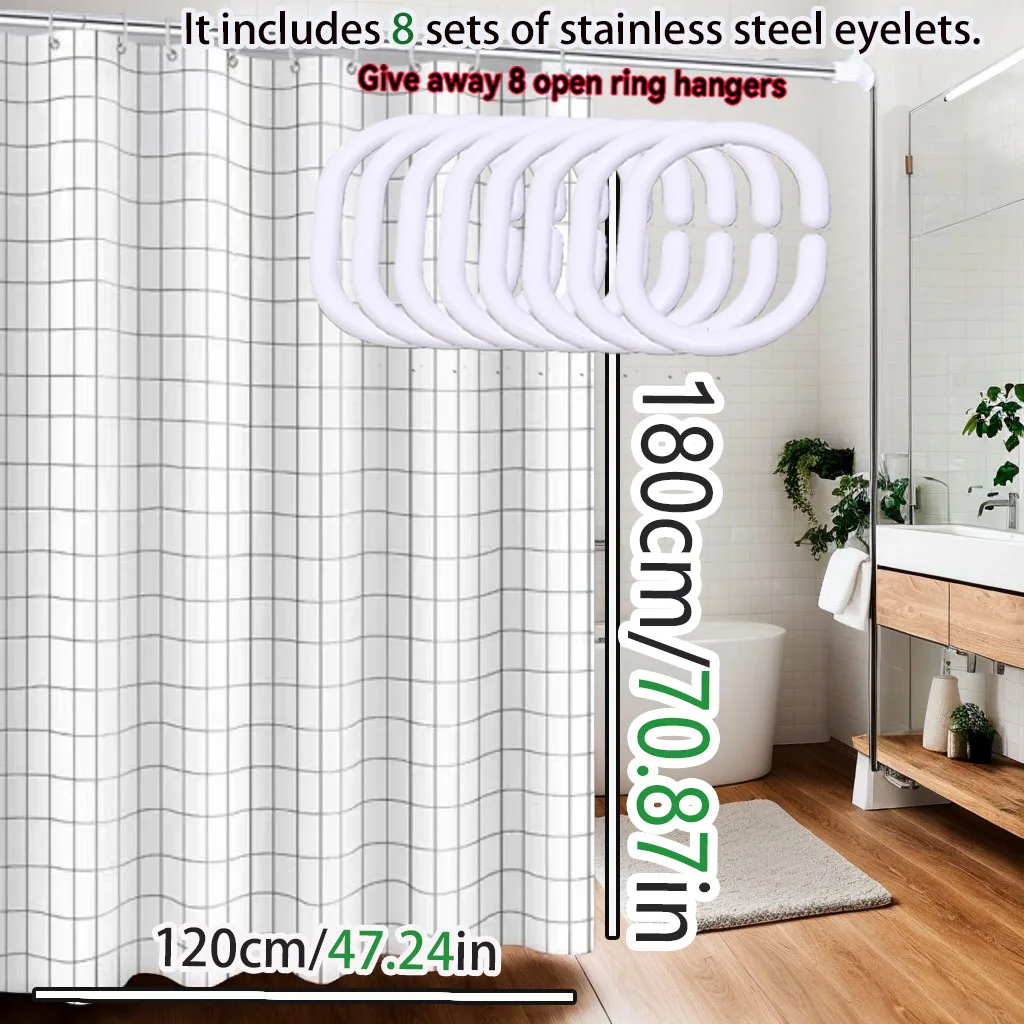 [Minimalist] White Lattice Shower Curtain Shower Curtain PEVA Material Easy to Clean Bathroom Partition Curtain