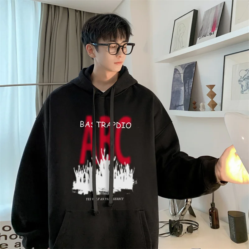 

Модная молодежная толстовка с капюшоном, весенне-осенняя куртка с буквенным принтом, повседневная свободная куртка для мальчиков, спортивная одежда