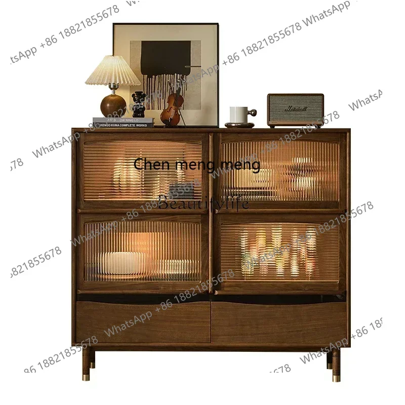 New style Solid wood four-grid cabinet black walnut guest restaurant multi-functional storage storage display ss 8617