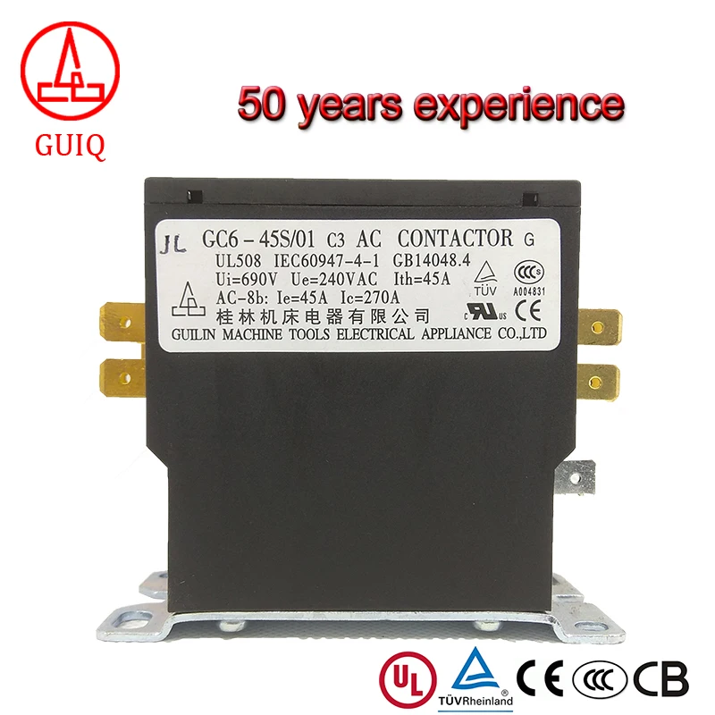 Contator AC de Alta Qualidade GC6-45S/01 C3 220V 45A Monofásico 1 Polo para Ar Condicionado e Refrigeração