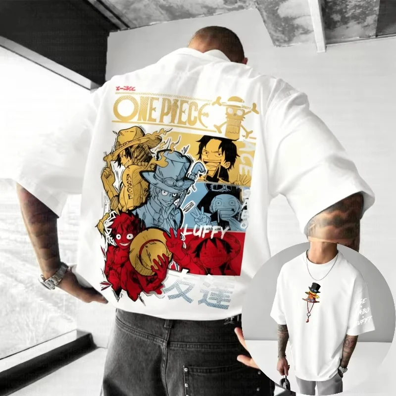 Luffy Ace Sabo Anime One Piece 2026 Vintage Harajuku New Men's Clothing 2026 Summer T-Shirt Streetwear Casual Tee Top