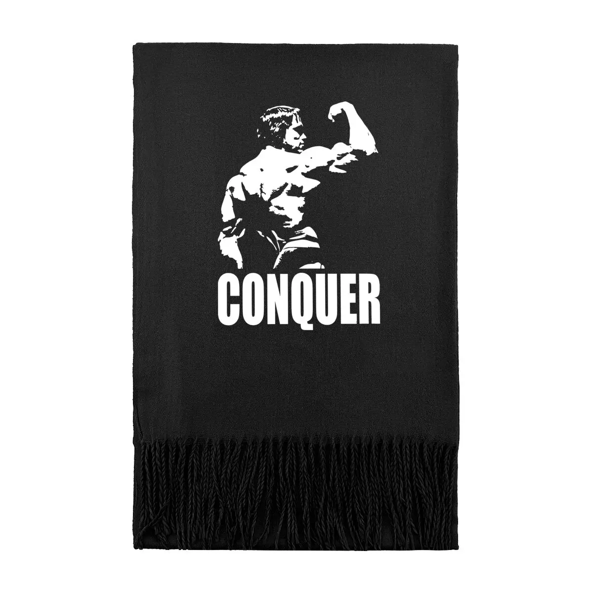 

CONQUER с мускулистым рисунком, жирный текстовый искусство Очень длинный теплый шарф — уютная накидка для замораживания погоды