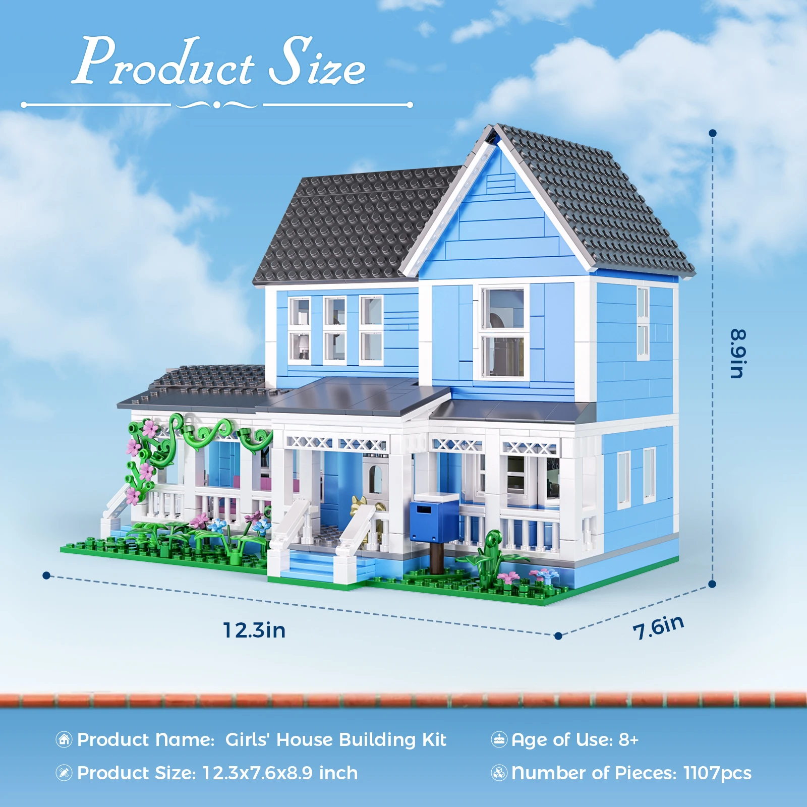 مجموعة مكعبات بناء قصر الفيلا الزرقاء Gilmoreed Girl's House Apartment Cottage Architecture Model Bricks هدايا للفتيات والفتيان