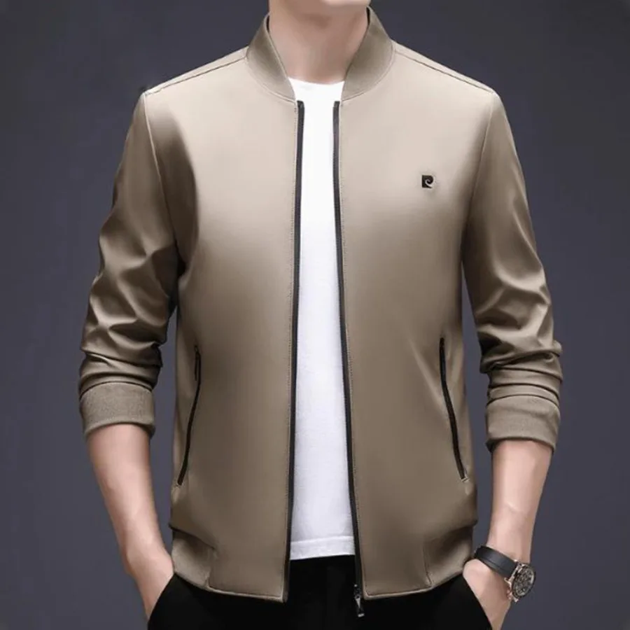 

2025 New Men's Solid Color Business Casual Jackets Fashion Stand Collar Zipper Pockets Coats Spring Autumn Men Baseball Jackets