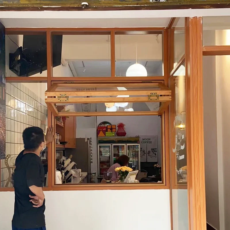Pure solid wood folding sliding window up and down turning solid wood window random stop log Internet celebrity glass window
