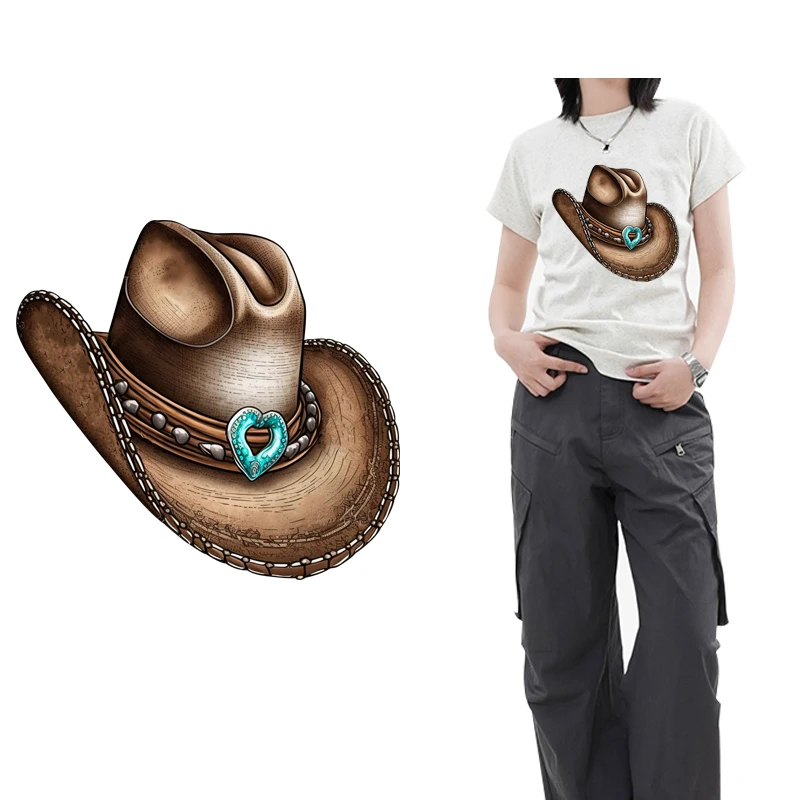 Cartoon Western Cowboy Hat stivali da Cowboy iron on transfer per abbigliamento trasferimenti dtf pronto per la stampa a trasferimento termico