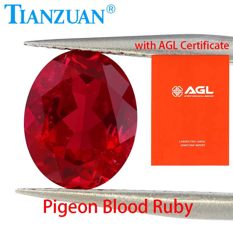 

Oval Shape Lab Grown Ruby Pigeon Blood Red Ruby Natural Cut Synthetic Corundum Visible Inclusion Crack with AGL certificate