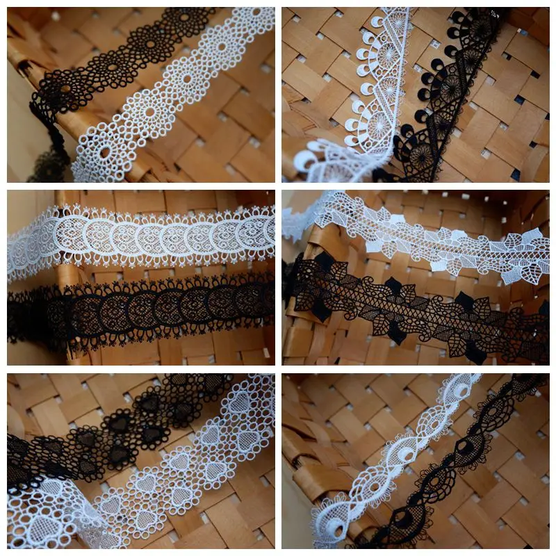 

Кружевная лента с вышивкой из полиэстера, французское кружево, гипюровая ткань, отделка своими руками, основы вязания, швейная фурнитура, черно-белая