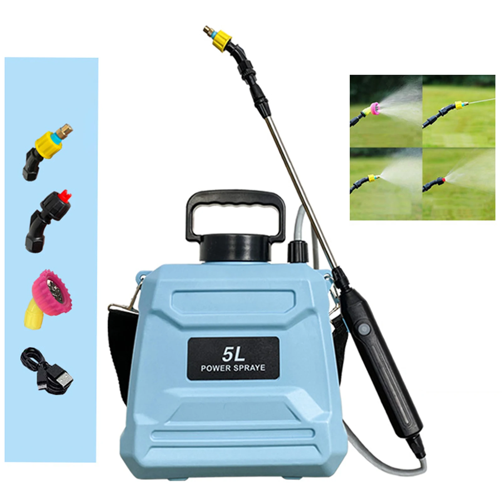 

Распылитель с батарейным питанием, электрический садовый опрыскиватель объемом 1,35 галлона, 3 насадки тумана и 4 распылителя, выдвижная палочка для сорняков во дворе