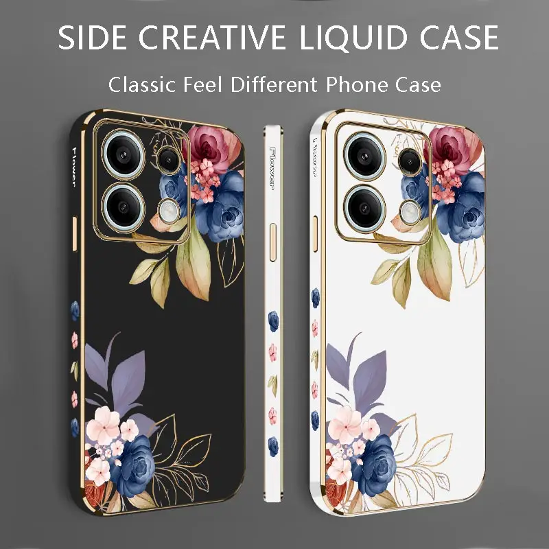 جراب هاتف فاخر مطلي لهاتف Xiaomi Redmi Note ، 13 13Pro 13ProPlus ، 12 12R 12Pro 11 11S 11E 11T 11Pro 11SE 10 Cover ، زهور وردية