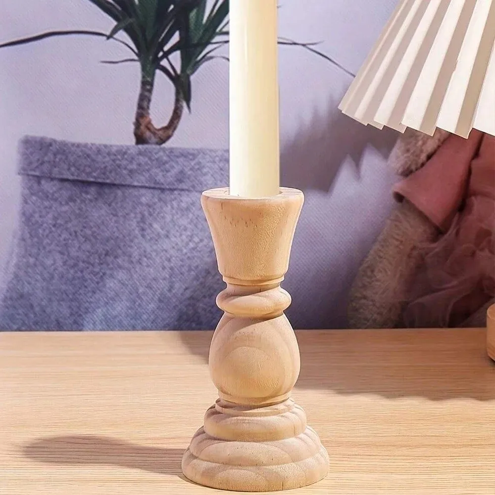 Retro Rustic Wooden Candlesticks Handmade Natural Wood Unfinished Wood Candle Holder Taper Candle Stands Home Table Decoration