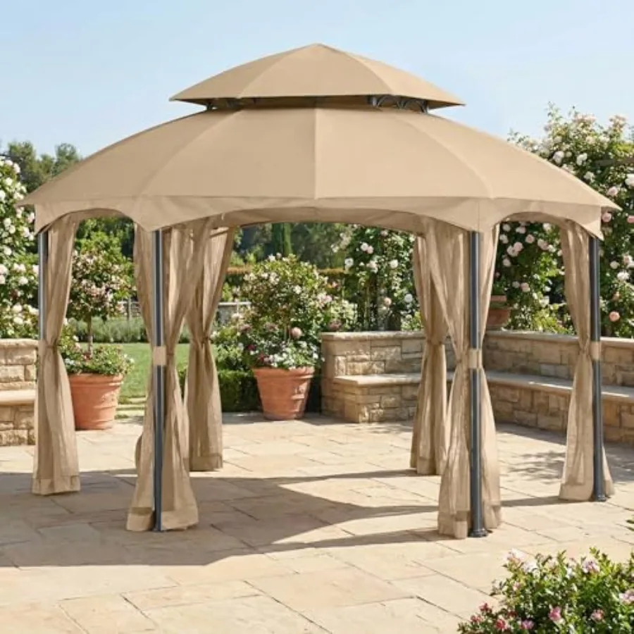 Reinforced RipLock 350 Replacement Canopy Top and Netting Set Compatible with Heritage 12' x 12' Hexagon Gazebo Models L-GZ793P