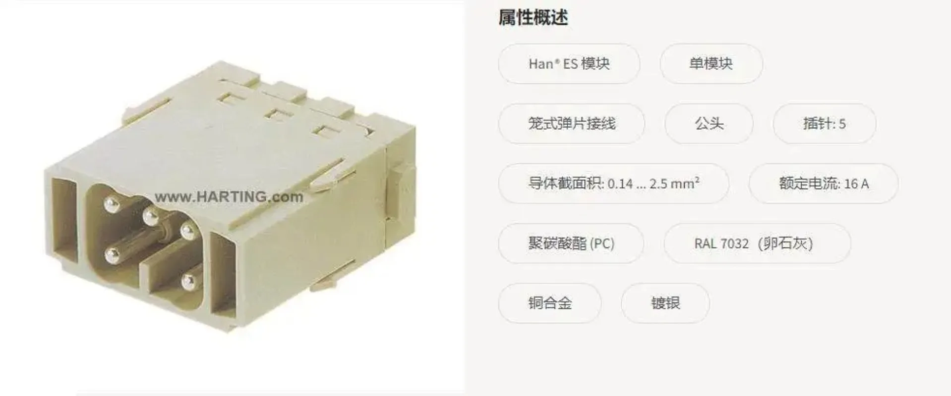 09140052616 HARTING HAN 5-core Module, Male
