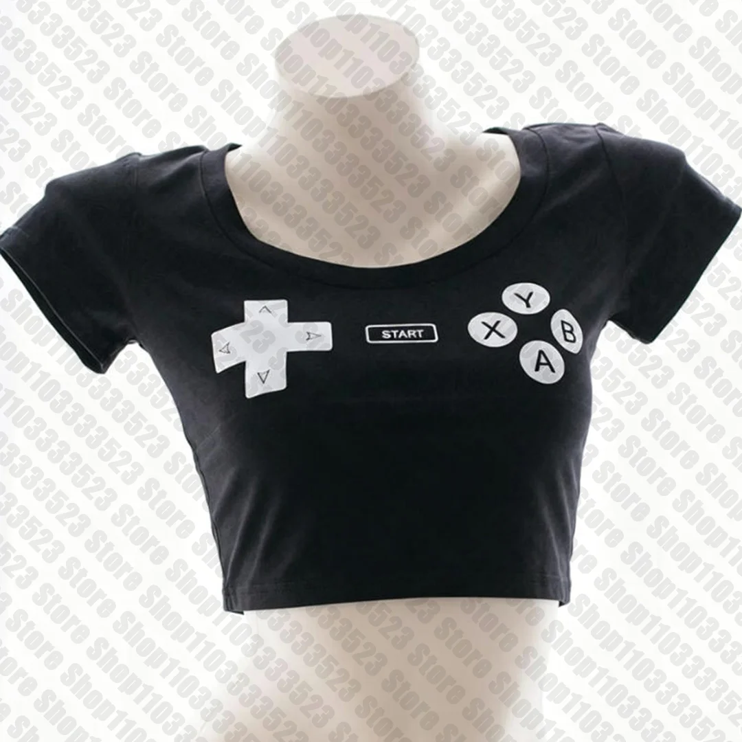 Kawaii Cool Print graphics Casual Tees Top Harajuku Vintage Women Clothes Street Cute Print Slim baby Tees Summer 90s Crop Top