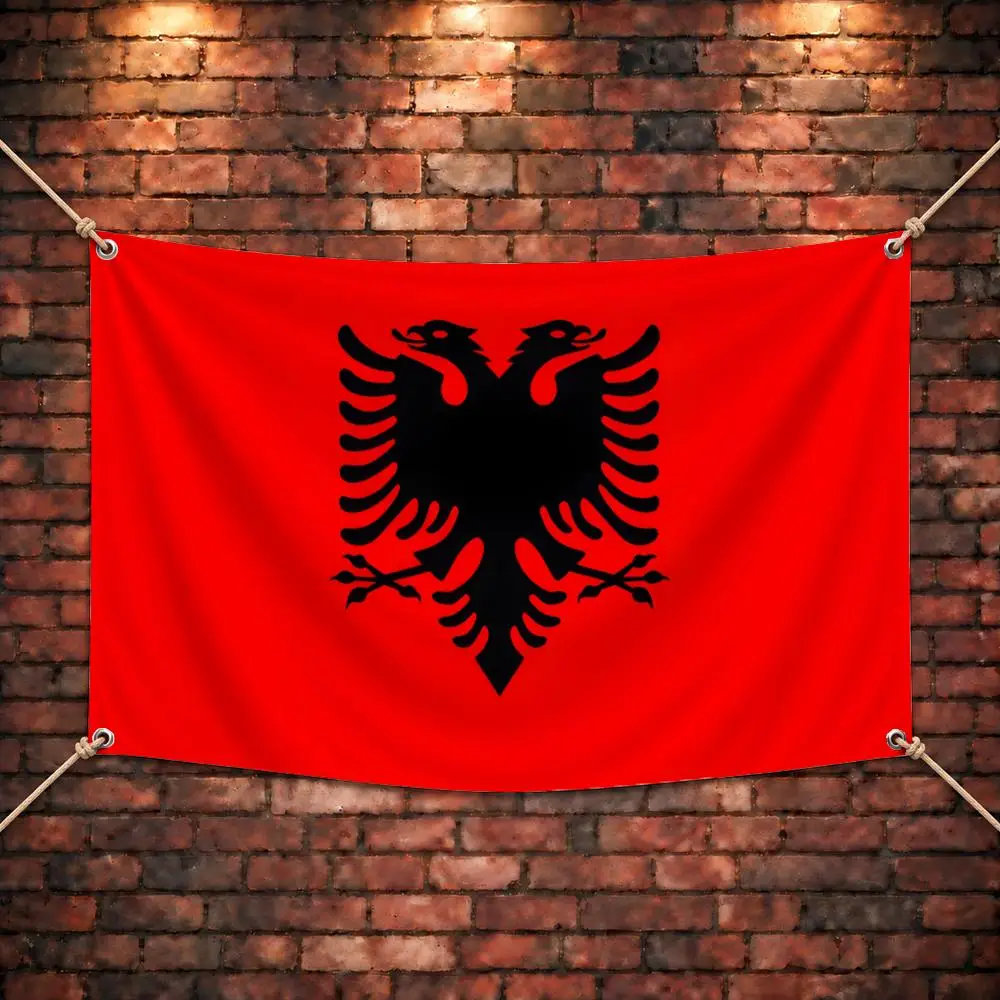 Historic Picturesque Travel R-Republic Of Albania Flags Four Rings Bright Hanging Yard Decor Indoor Outdoor Assembly
