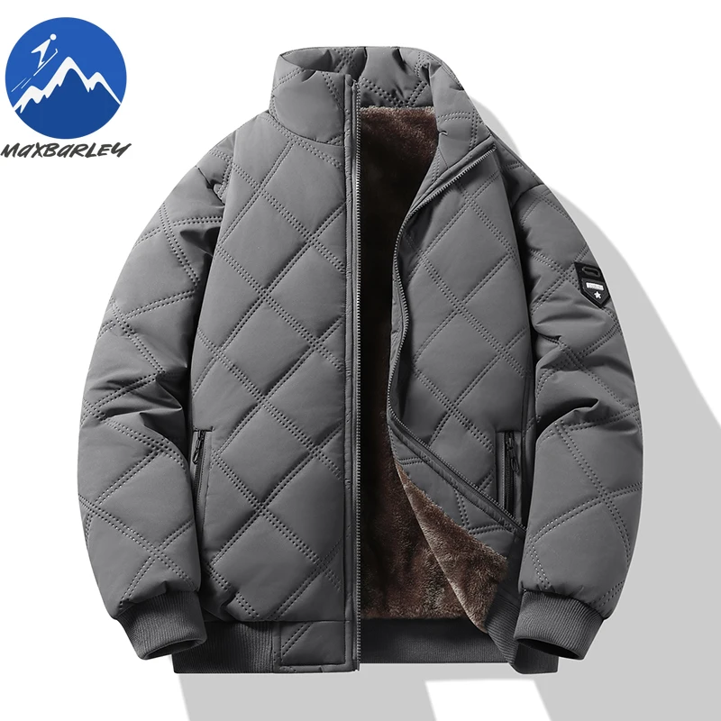 Maxbarley 2025 Winter Fleece Warm Jacket Men Casual Retro Thick Windproof Cotton Padded Jacket Camping Stand Collar Padding Coat