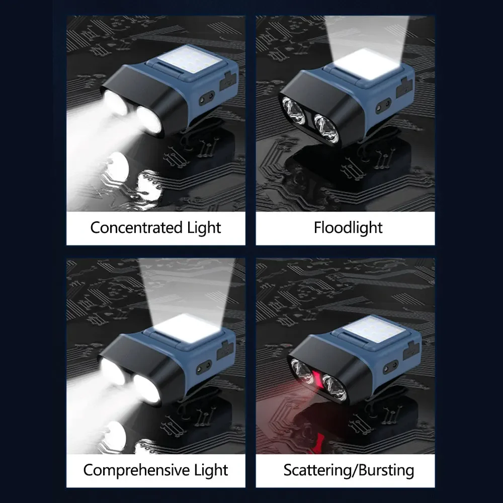 ไฟฉายติดศีรษะ LED แบบหนีบชาร์จไฟได้, ไฟติดหมวกไฟฉายกันน้ำไฟฉายคาดศีรษะสำหรับตกปลากลางแจ้งตั้งแคมป์