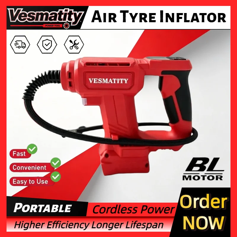 Portable Cordless Electric Air Pump Car Tyre Inflator Air Compressor for Vehicles & Bikes Fit Milwaukee  Battery