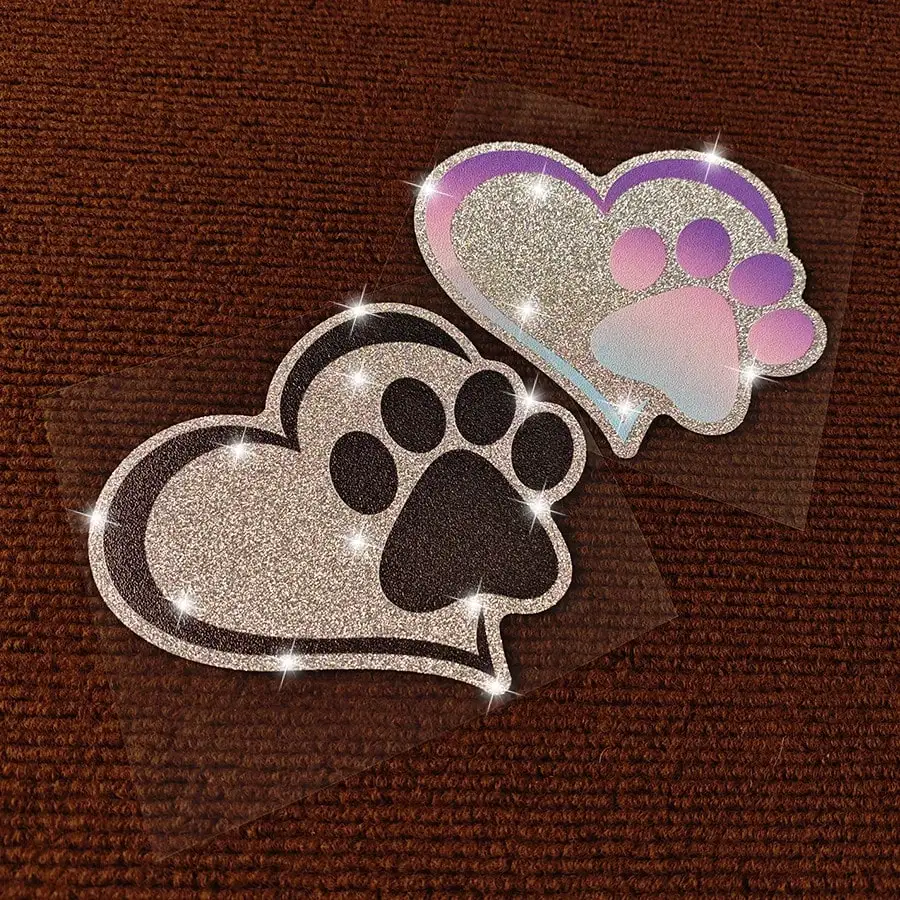 Sparkling Paw Heart Decal 1PC Waterproof Vinyl Sticker for Car Helmet Bottle Phone Case Luggage Pet Decor