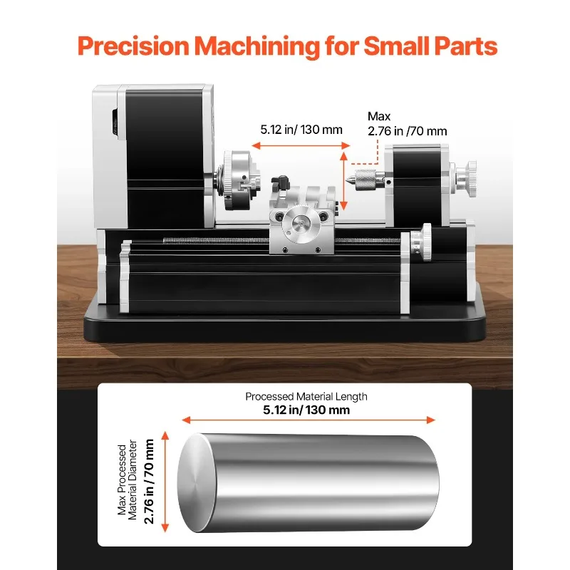 2.76x5.12 in Mini Metal Lathe Machine 36W 20,000 RPM Speed + 3-jaw Chuck Aluminum Alloy for Processing Precision Parts