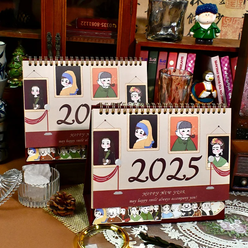 Cute European Style Retro Large 2024 2025 Desk Calendar Office Decoration Desktop Calendar Daily Memo Calendar Agenda Planner