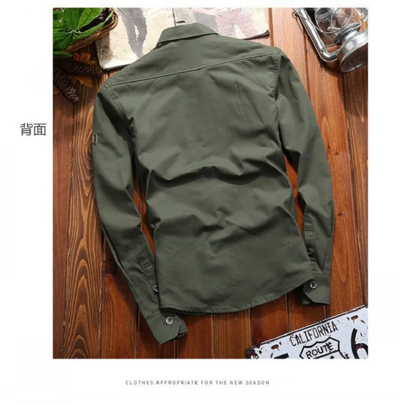 Men\'s Shirts Chemise Casual Shirt Military Man Cotton Khaki Retro Slim Fit Long Sleeve Vintage Jacket Streetwear Drop Shipping