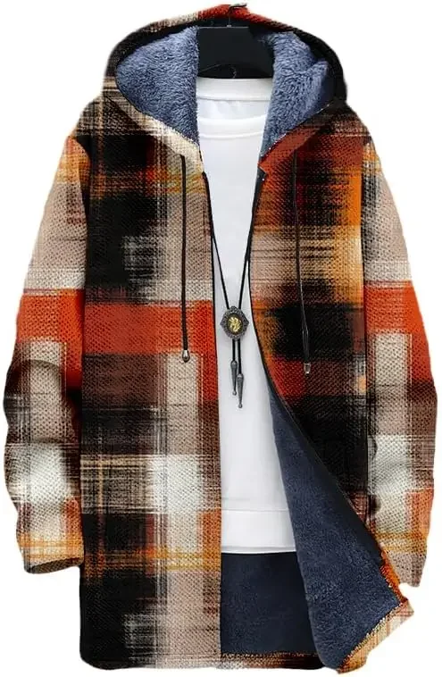 

Men's Plaid Cardigan Oversized Zip Up Hoodie Fleece Lined Zipper Sherpa Winter Comfy Jacket Coats with Pockets 02
