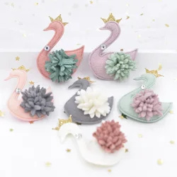 4/6Pcs 6CM Plush Fabric Pads Appliques Crown Rhinestone Flower Kawaii Swan Patches for Clothes Sewing DIY Hair Bow Ornament