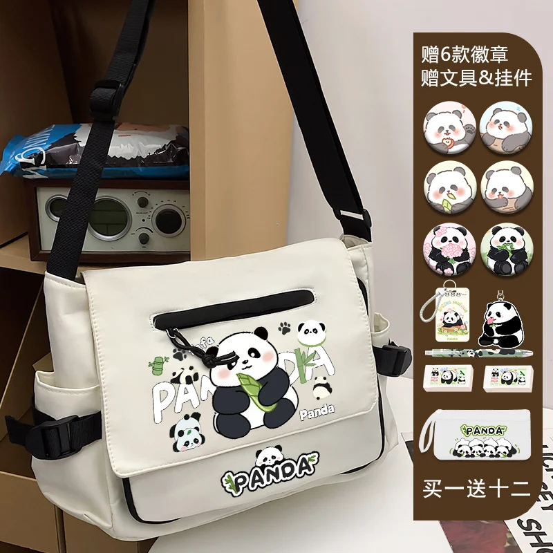 2025 new Panda Huahua Kawaii printed shoulder bag fashion youth messenger bag students school canvas messenger bag