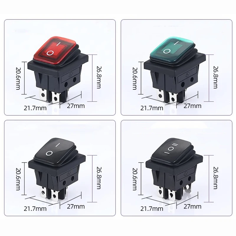 ON OFF KCD4 waterproof and oil proof switch four feet 2 file red green with lights six foot rocker power switch LED 12V 220V