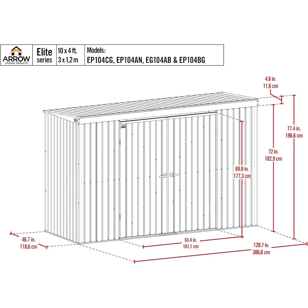 سقيفة تخزين فولاذية خارجية طويلة 10 × 4 بوصة منازل مسبقة الصنع مع كابل عالي وأبواب قابلة للقفل بناء تخزين مع #2