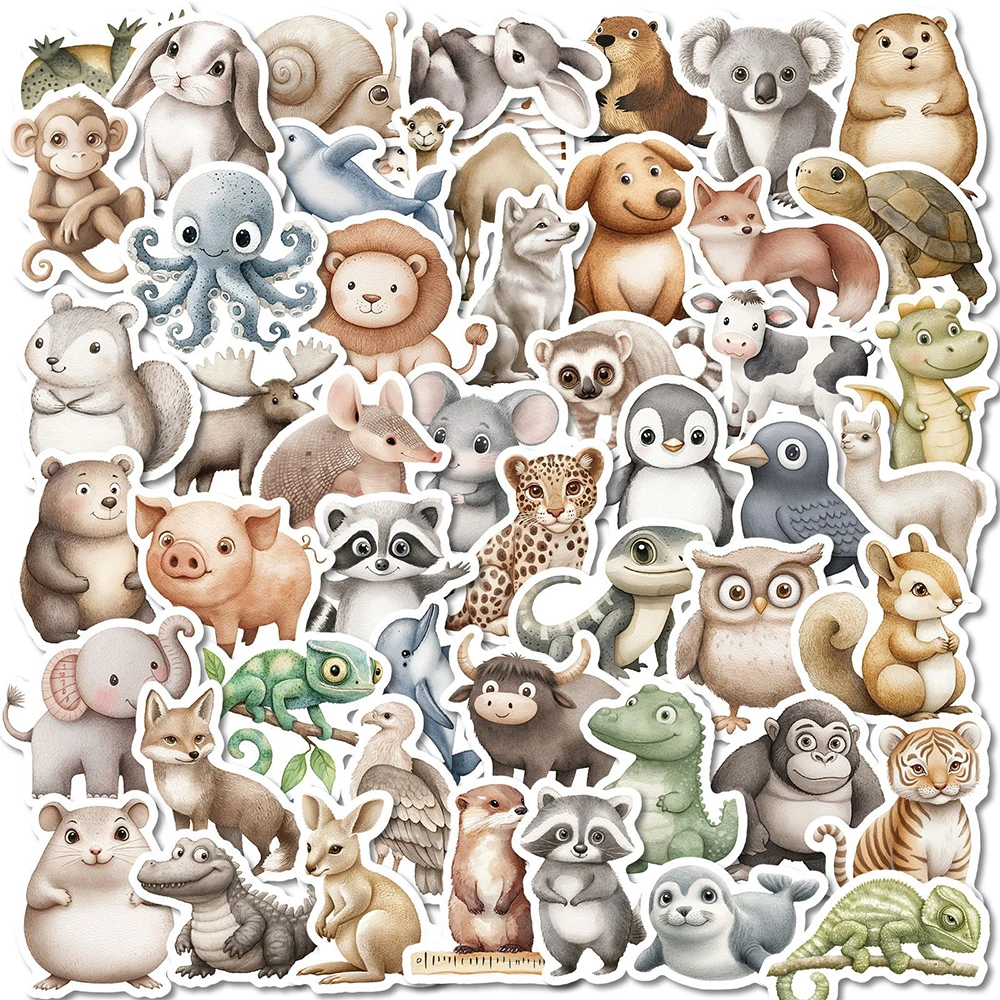 10/30/50pcs Cute Fat Watercolor Animals Stickers Cartoon Waterproof Sticker DIY Stationery Phone Guitar Kawaii Graffiti Sticker