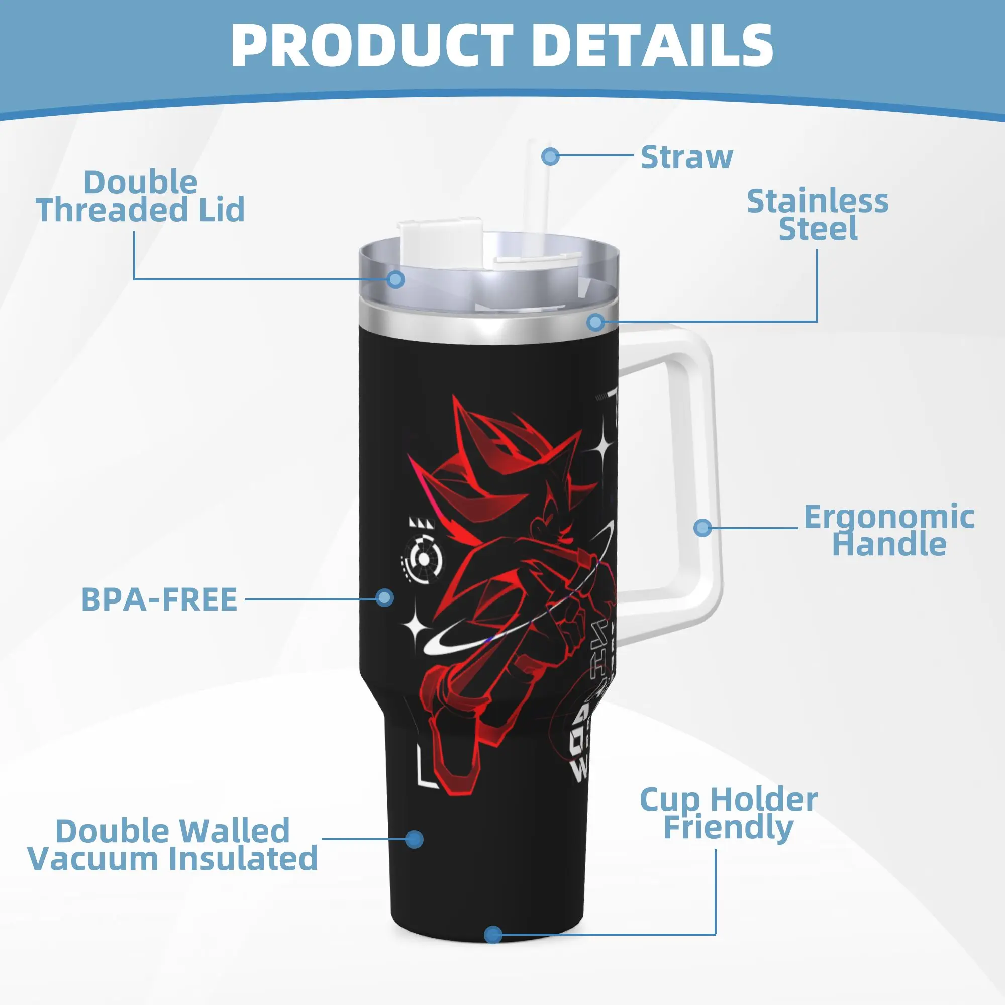 40OZ Stainless Steel Tumbler Shadow The Hedgehogs Thermal Cups Cartoon Heat Preservation Hot Drinks Car Mugs Travel Water Bottle view 6