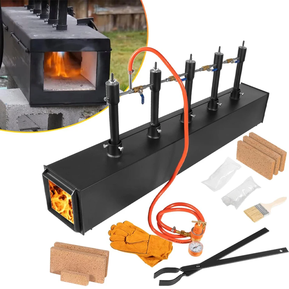 Propane Gas Forge Double Burner Blacksmithing Forge Large Capacity Square Propane Burner Forge for Farrier Knife and Tool Making