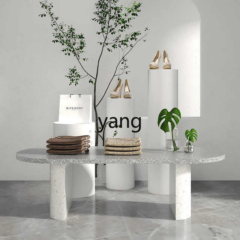 

LTT window product display stand shopping mall simple display table high and low water table white round pillar