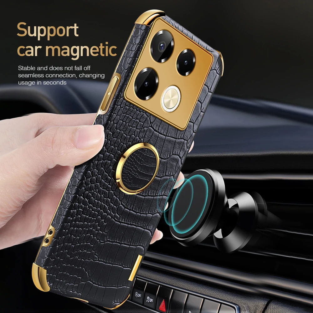 6D Plating Leather Cover For Infinix Note 40 Pro 4G 5G Case Magnet Holder Ring Shockproof Coque In finix Note40 Not 40 Pro+ 2024