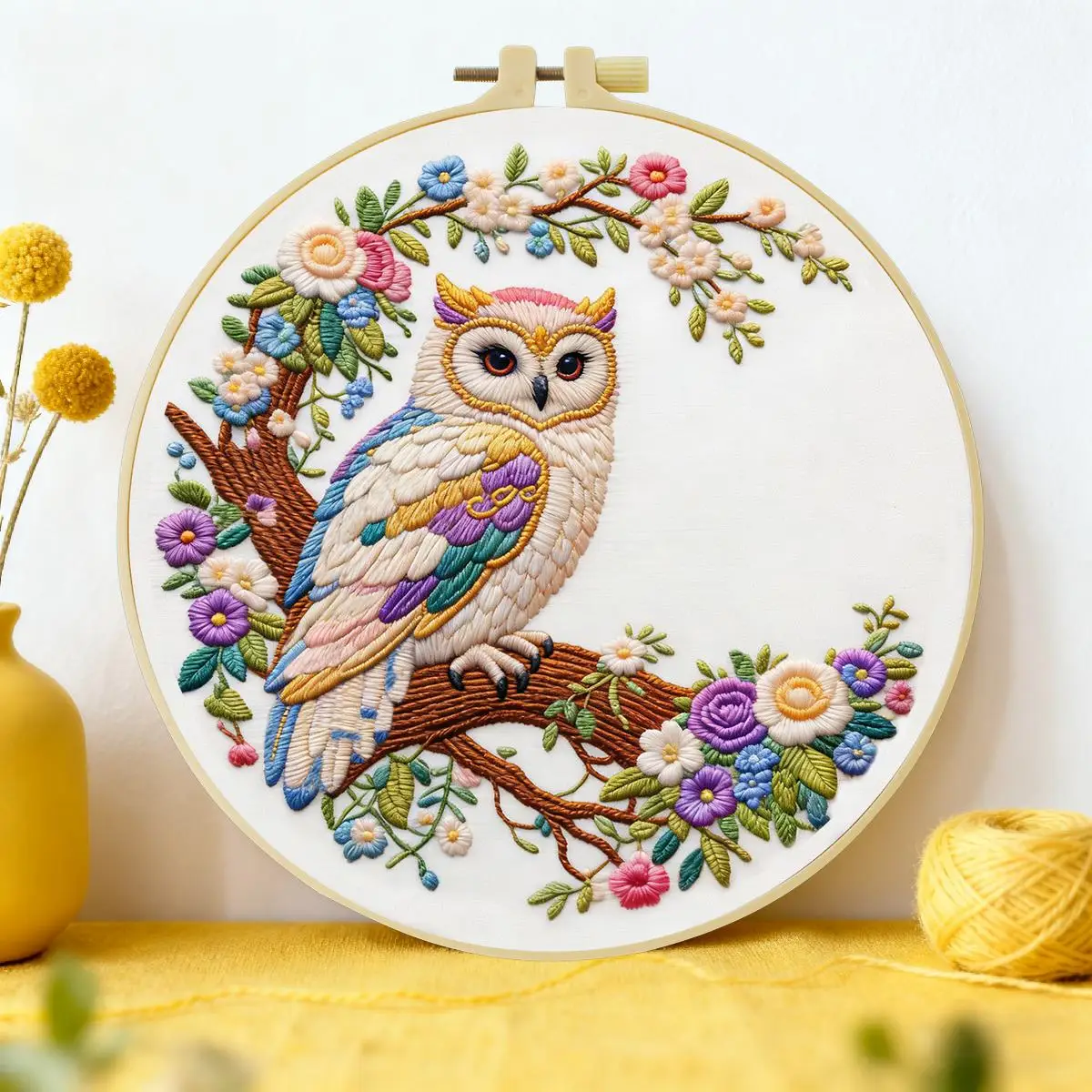 1 Stück 20X20CM/15X15CM 7,87/6,3 Zoll Tier - Eulen-Stickerei-Starter-Kit DIY-Kit DIY-Stickerei-Set Handarbeiten Heimdekoration – Detail 1