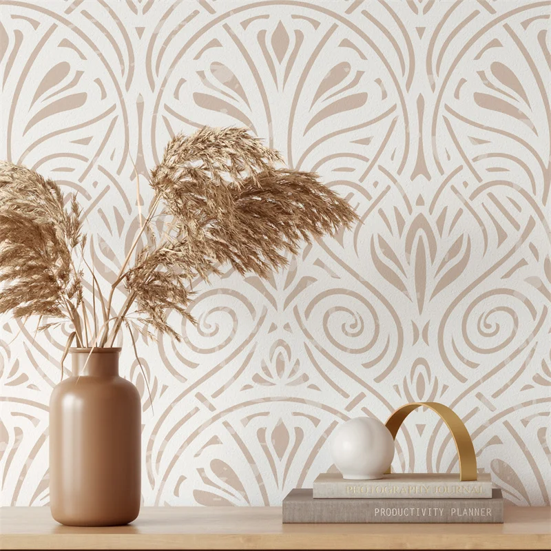 Vintage Geometric Peel and Stick Wallpaper Ethnic Petals Leaves Lines Texture Self-adhesive Wall Sticker Removable Contact Paper