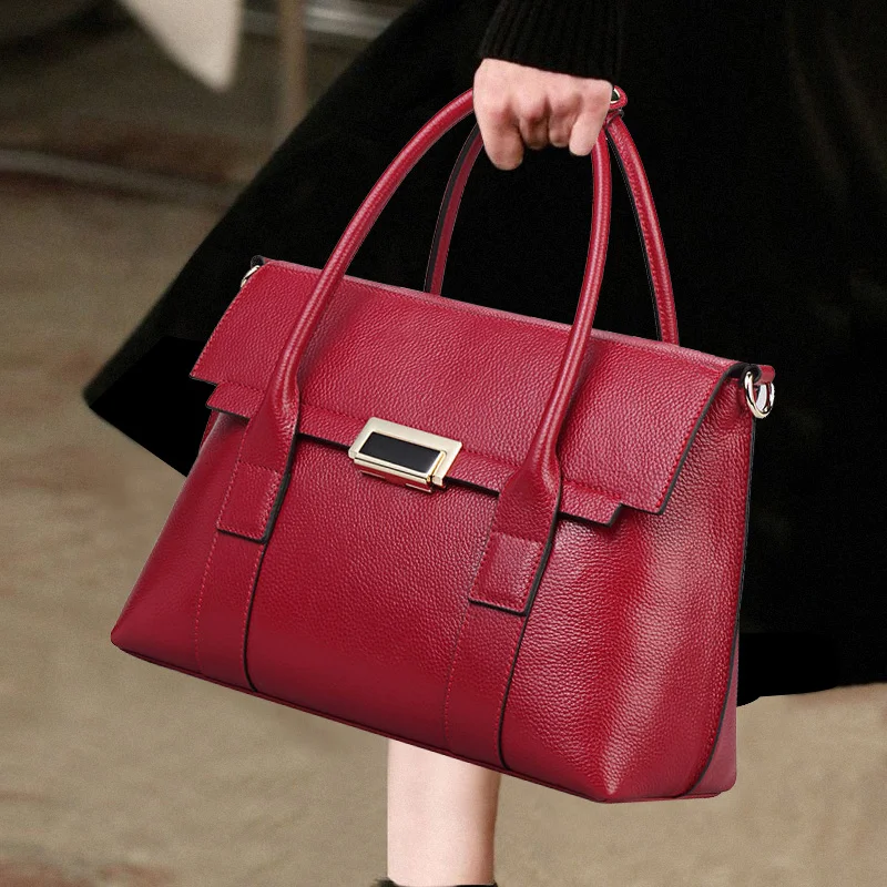 2026 100% Genuine Leather Designer Luxury Shoulder Bag Briefcase Messenger Large Capacity Cowhide Work Handbag for Women