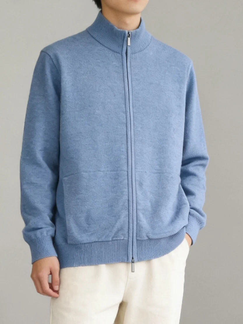 

Итальянский мужской вязаный кардиган на молнии, повседневный деловой свитер, однотонный, с высоким воротником, серия LP, модный, из хлопка