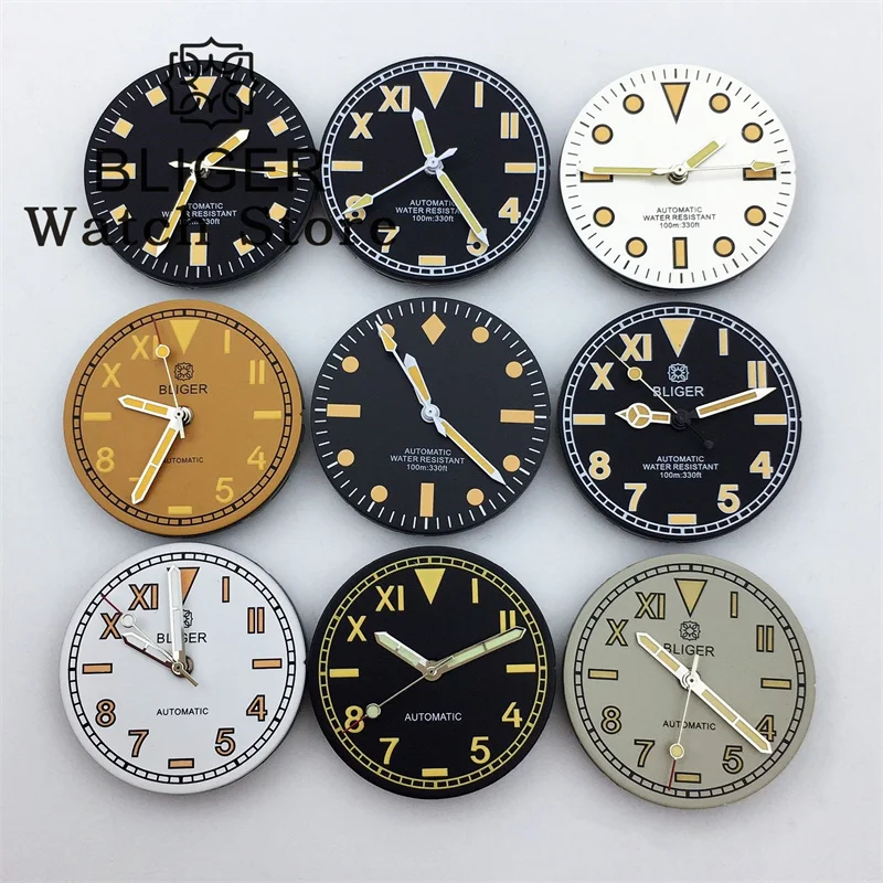 

BLIGER 29mm Retro dial Black White dial With Pointer Green Luminescence index Suitable For NH35 NH36 ETA2824 PT5000 Movement