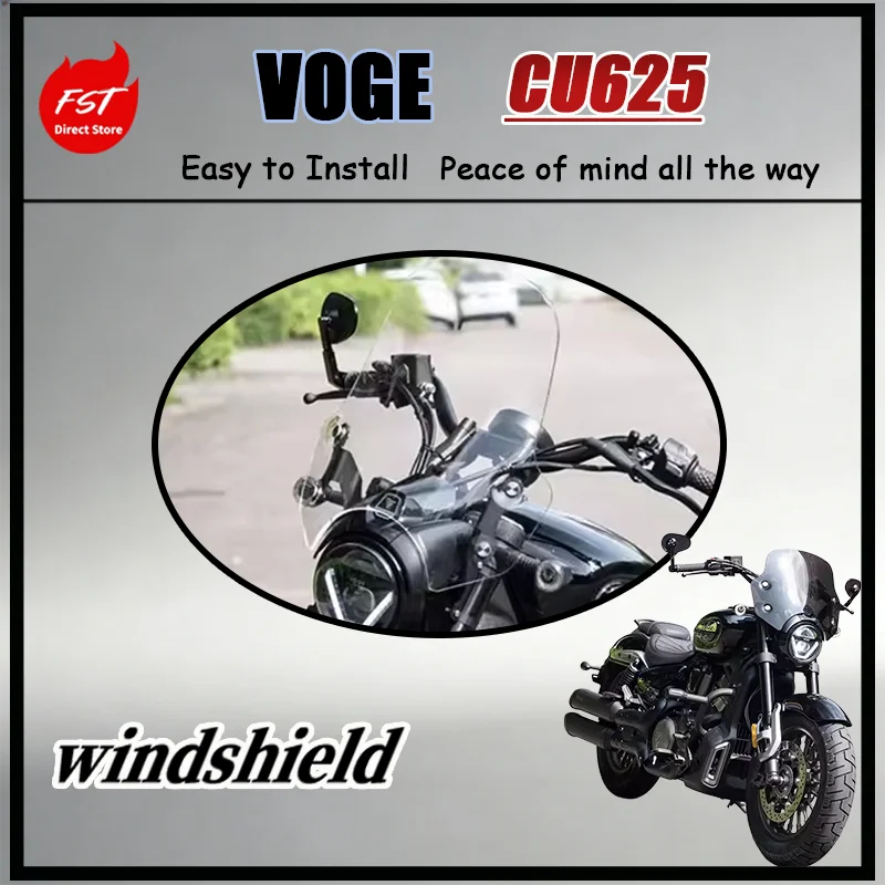 For VOGE CU625 Heightened Large Windshield Thickened High-Transparent Glass Style Wind Deflector for Improved Aerodynamics