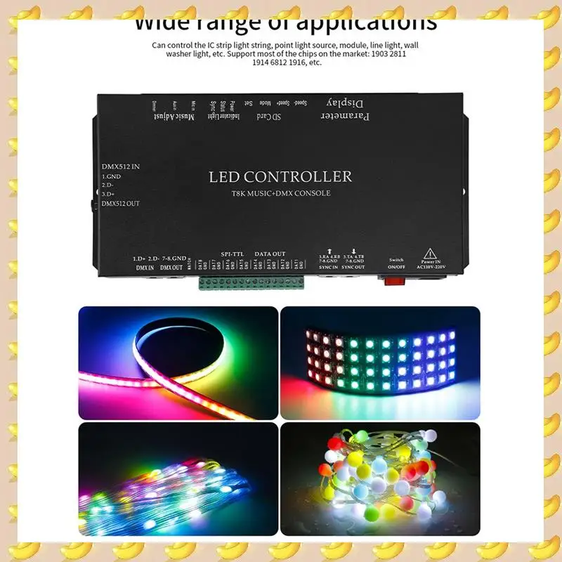 

A45U T8K Music+DMX Console 8Channels Port With Mic In/Aux In SPI-TTL Led Strip Light Controller For WS2811 WS2812B